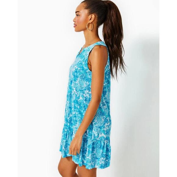 Lilly Pulitzer Lindy Dress Amalfi Blue Sunny State of Mind Sleeveless | SZ M - Picture 2 of 14